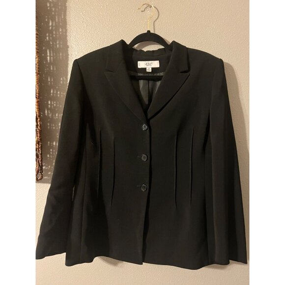 Le Suit Suit Jacket Blazer 14P Black 3 Button Polyester Classic Seamed - Picture 10 of 10